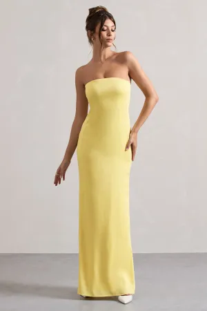 Azra | Lemon Satin Bandeau Maxi Dress Club L London