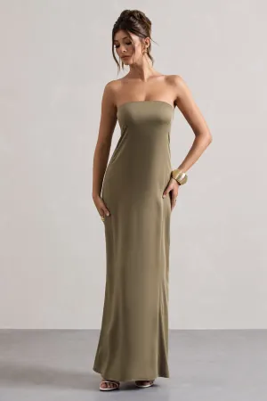 Azra | Olive Satin Bandeau Maxi Dress Club L London