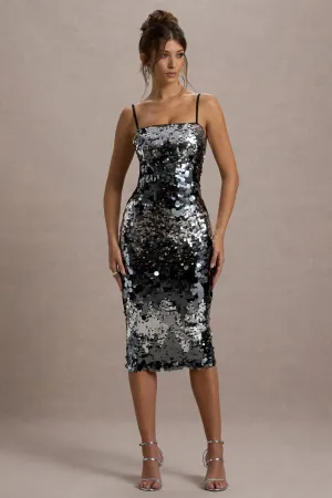 Azure | Silver Sequin Strappy Midi Dress Club L London