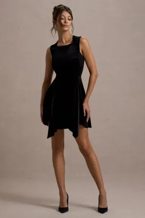 Baker | Black Velvet Draped-Hem Mini Dress Club L London
