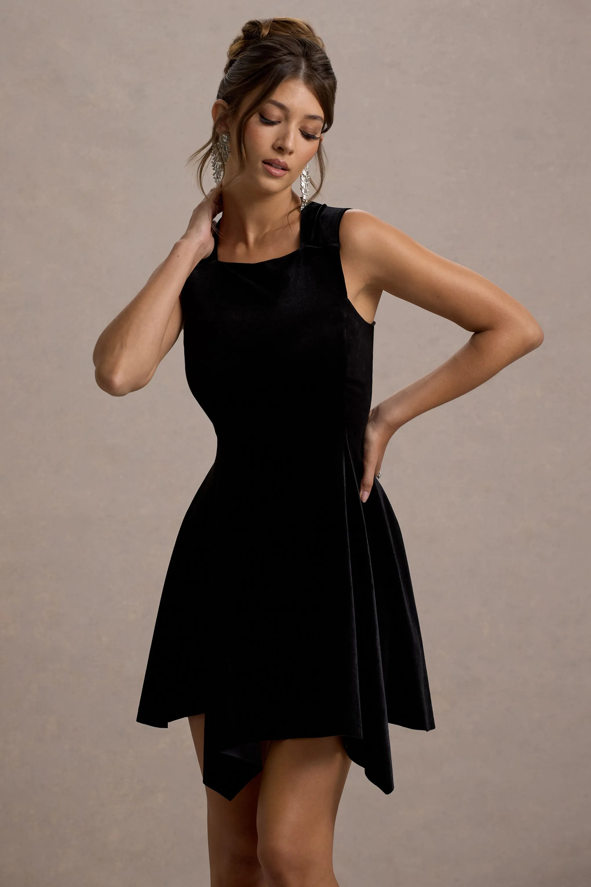 Baker | Black Velvet Draped-Hem Mini Dress Club L London