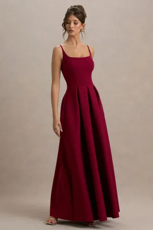 Bambina | Burgundy Scoop-Neck Pleated Maxi Dress Club L London