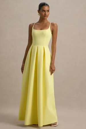 Bambina | Lemon Scoop-Neck Pleated Maxi Dress Club L London