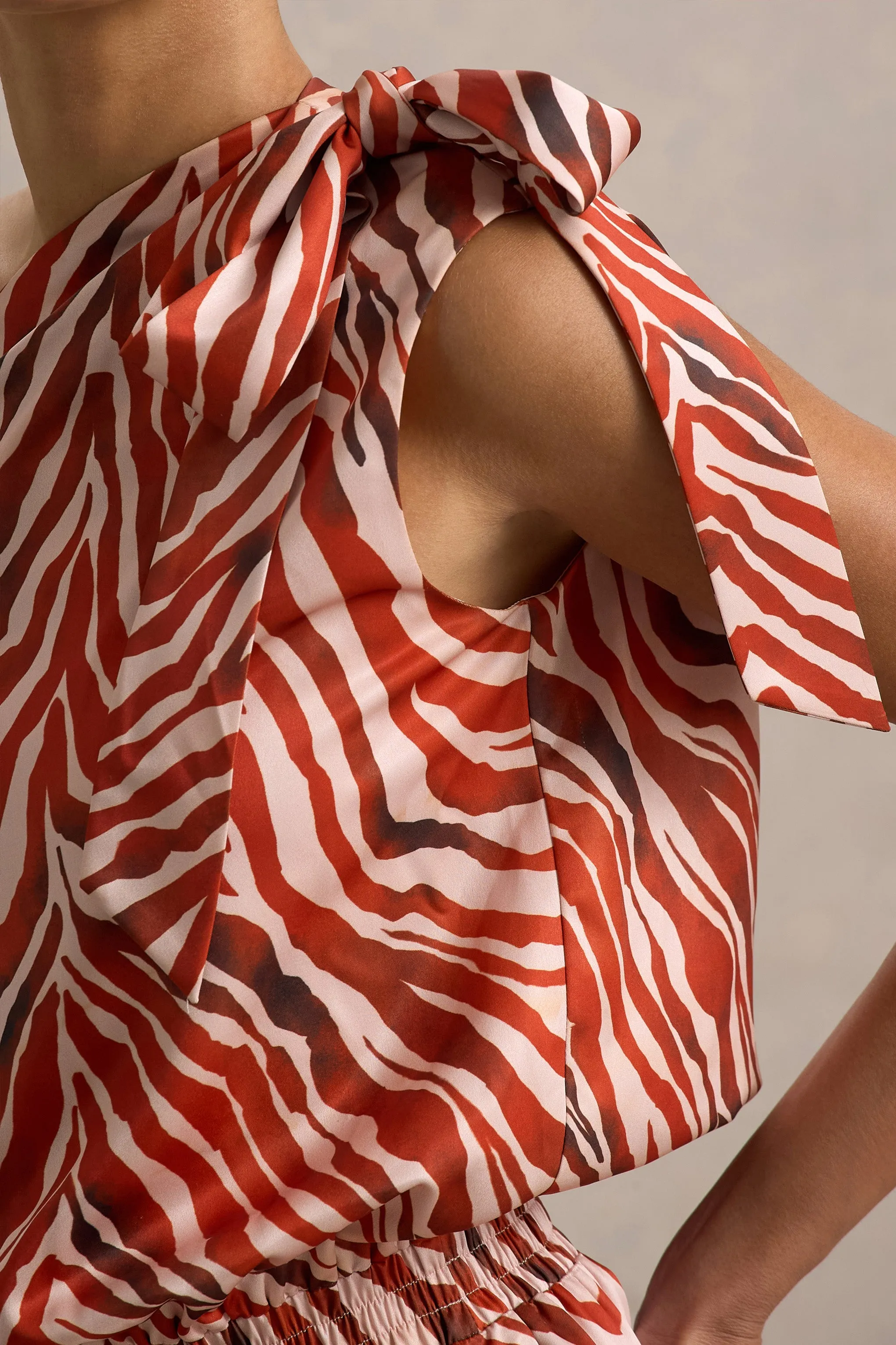 Bathe | Zebra Print Satin Asymmetric Playsuit Club L London