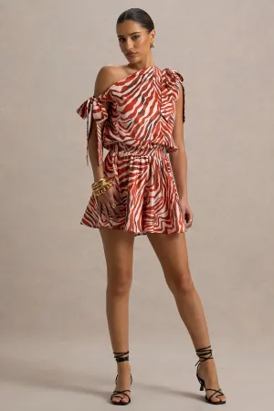 Bathe | Zebra Print Satin Asymmetric Playsuit Club L London