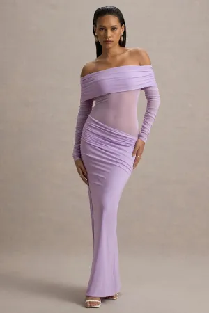 Belamour | Lavender Semi-Sheer Bardot Gathered Maxi Dress Club L London