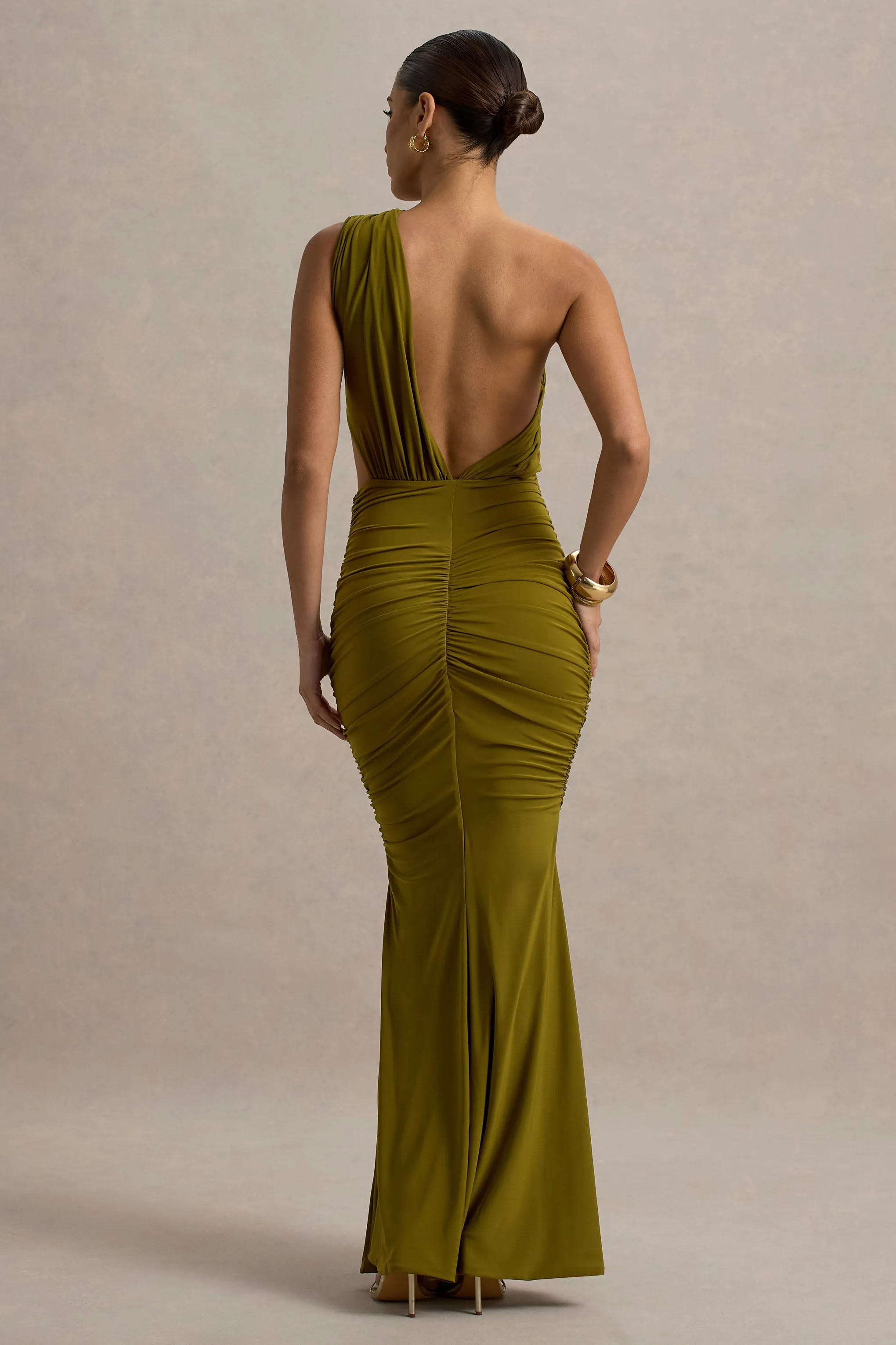 Beline | Green One-Shoulder Cut-Out Maxi Dress With Drape Club L London
