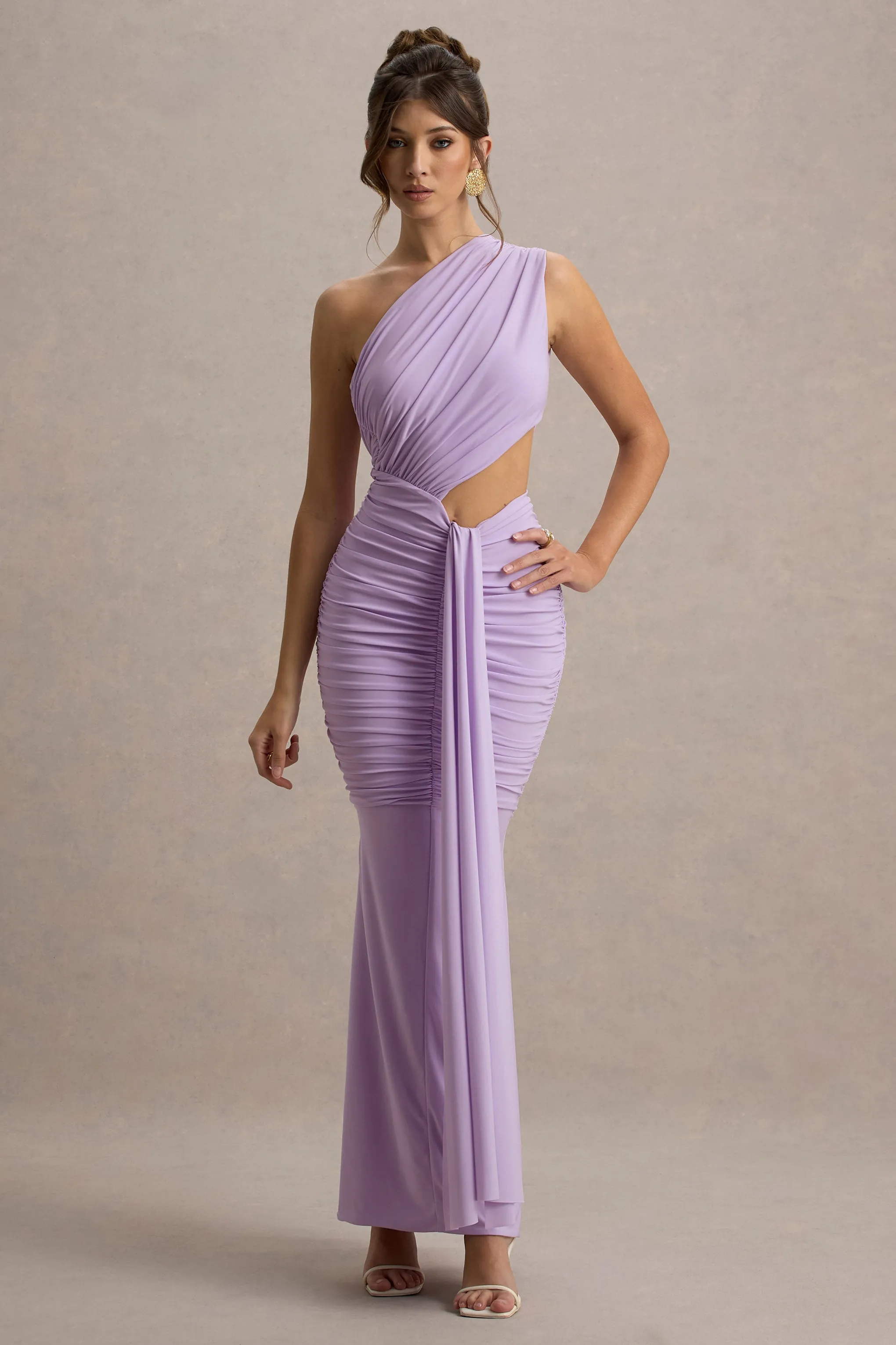 Beline | Lavender One-Shoulder Cut-Out Maxi Dress With Drape Club L London