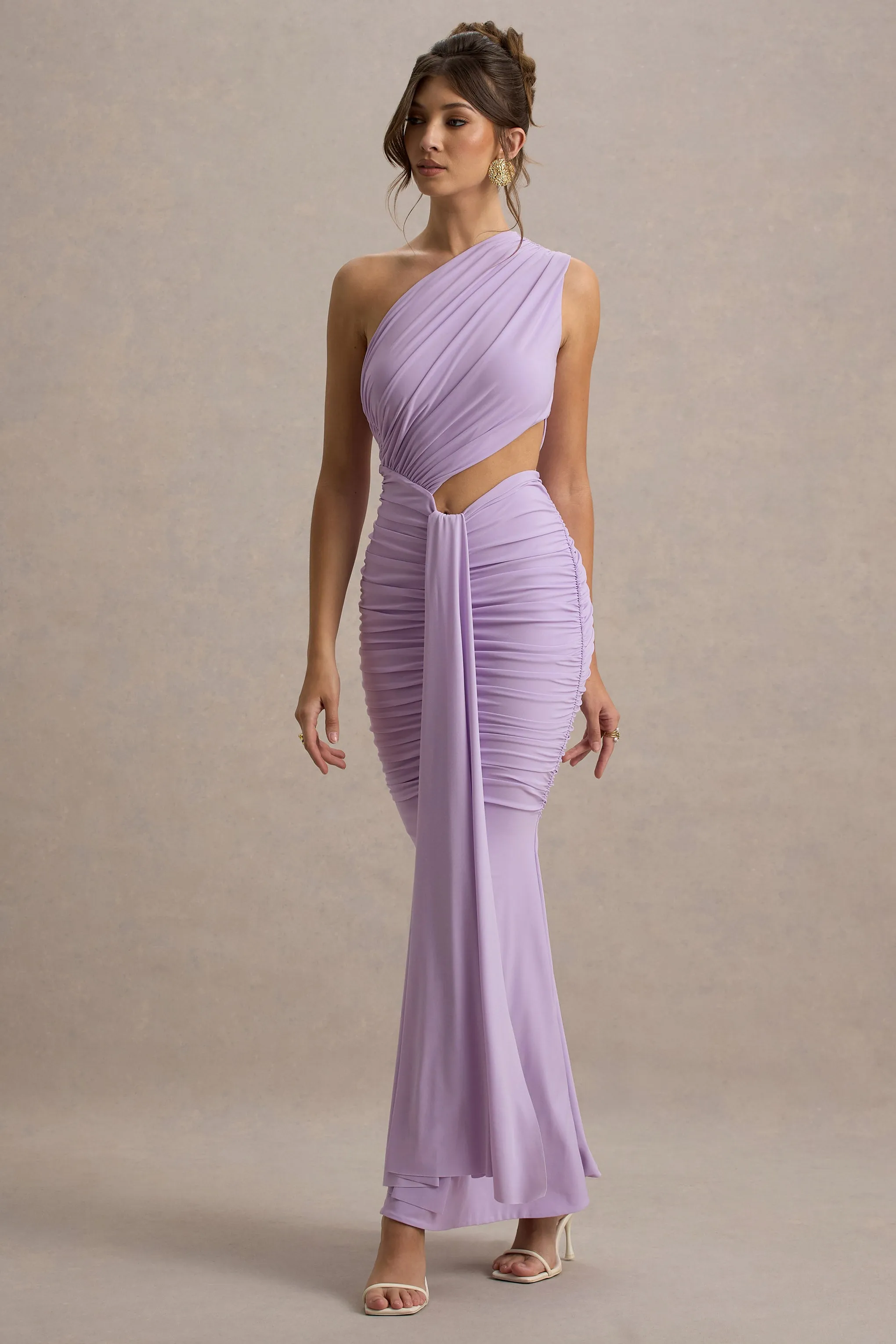 Beline | Lavender One-Shoulder Cut-Out Maxi Dress With Drape Club L London