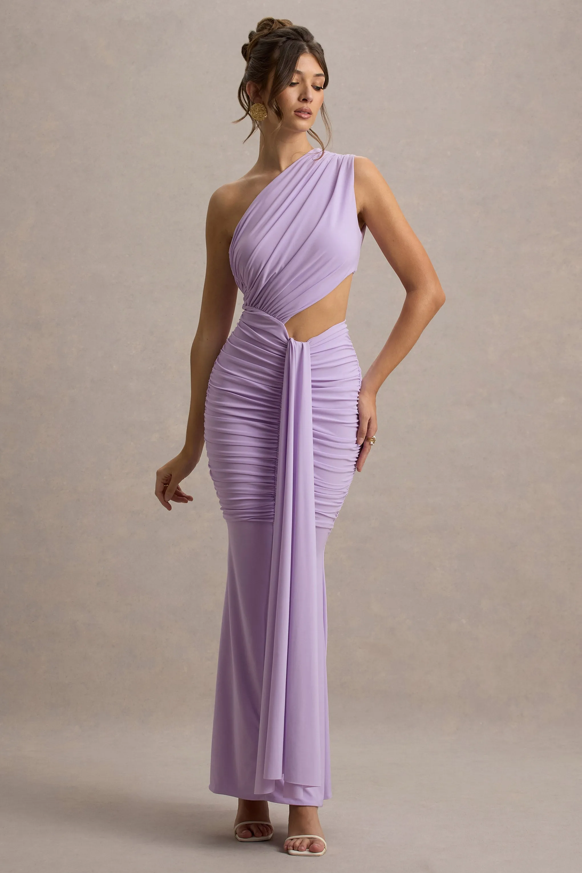 Beline | Lavender One-Shoulder Cut-Out Maxi Dress With Drape Club L London