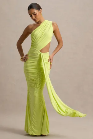 Beline | Lime Green One-Shoulder Cut-Out Maxi Dress With Drape Club L London