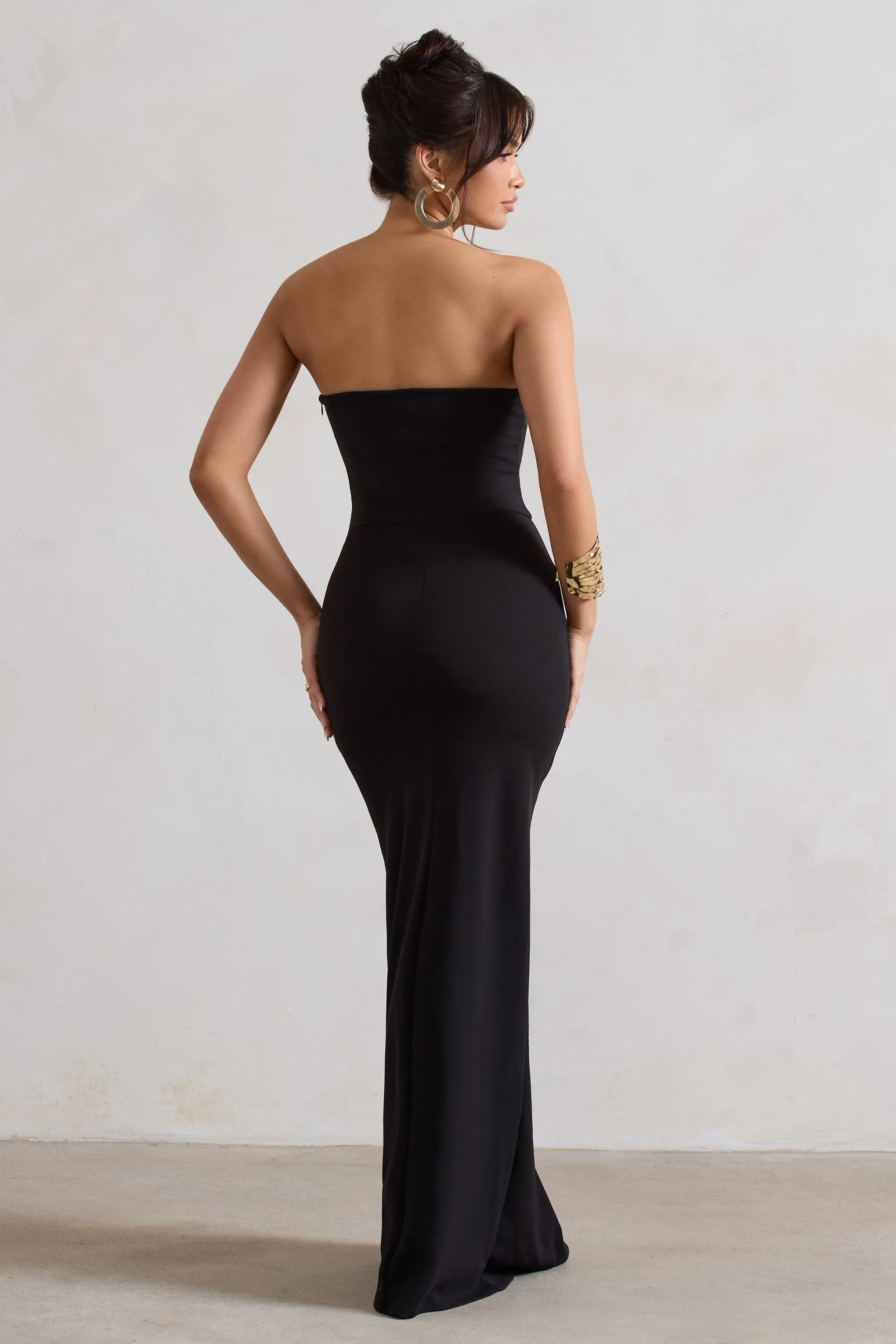 Belle of The Ball | Black Bandeau Maxi Dress With Split Hem Club L London