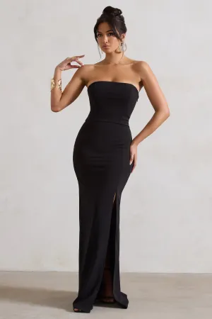 Belle of The Ball | Black Bandeau Maxi Dress With Split Hem Club L London