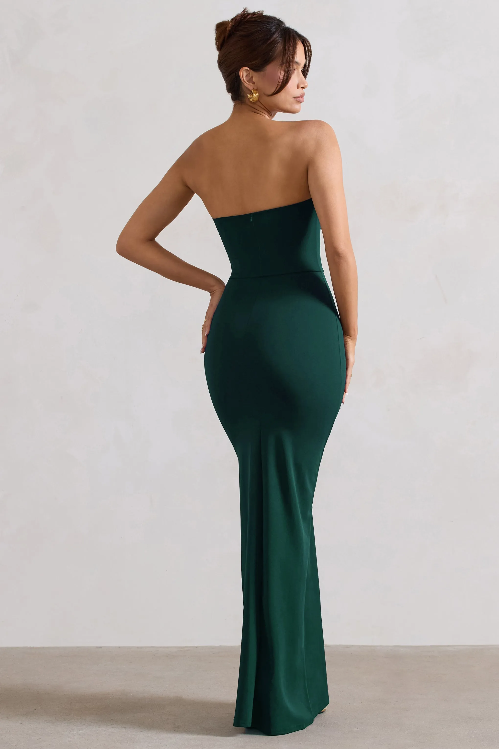Belle of The Ball | Bottle Green Bandeau Maxi Dress With Split Hem Club L London