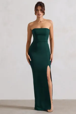 Belle of The Ball | Bottle Green Bandeau Maxi Dress With Split Hem Club L London