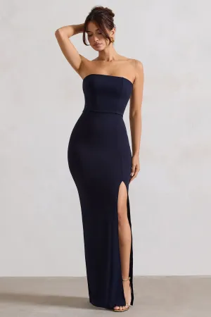 Belle of The Ball | Navy Bandeau Maxi Dress With Split Hem Club L London