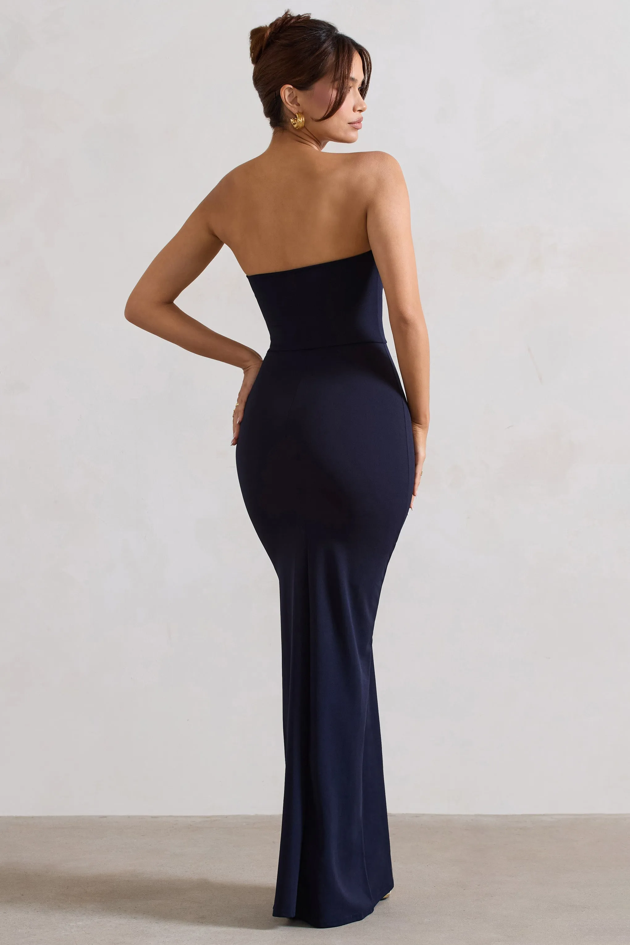 Belle of The Ball | Navy Bandeau Maxi Dress With Split Hem Club L London