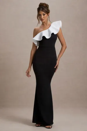 Berkley | Black & White Ruffled One-Shoulder Maxi Dress Club L London