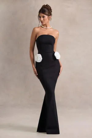 Best Of The Best | Black Strapless Fishtail Maxi Dress With Corsages Club L London