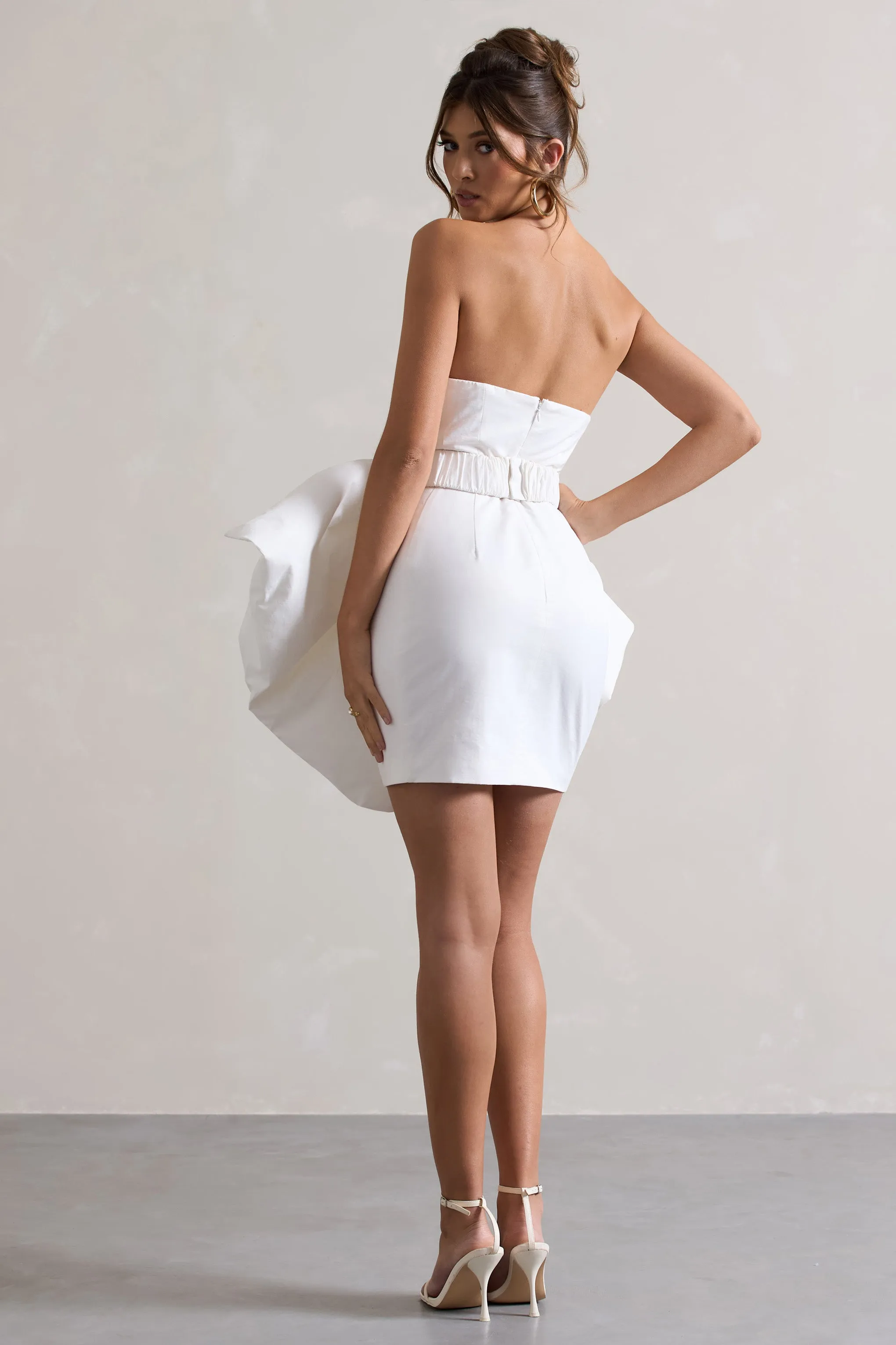 Bladen | Cream Bandeau Mini Dress With Detachable Bow Skirt Club L London