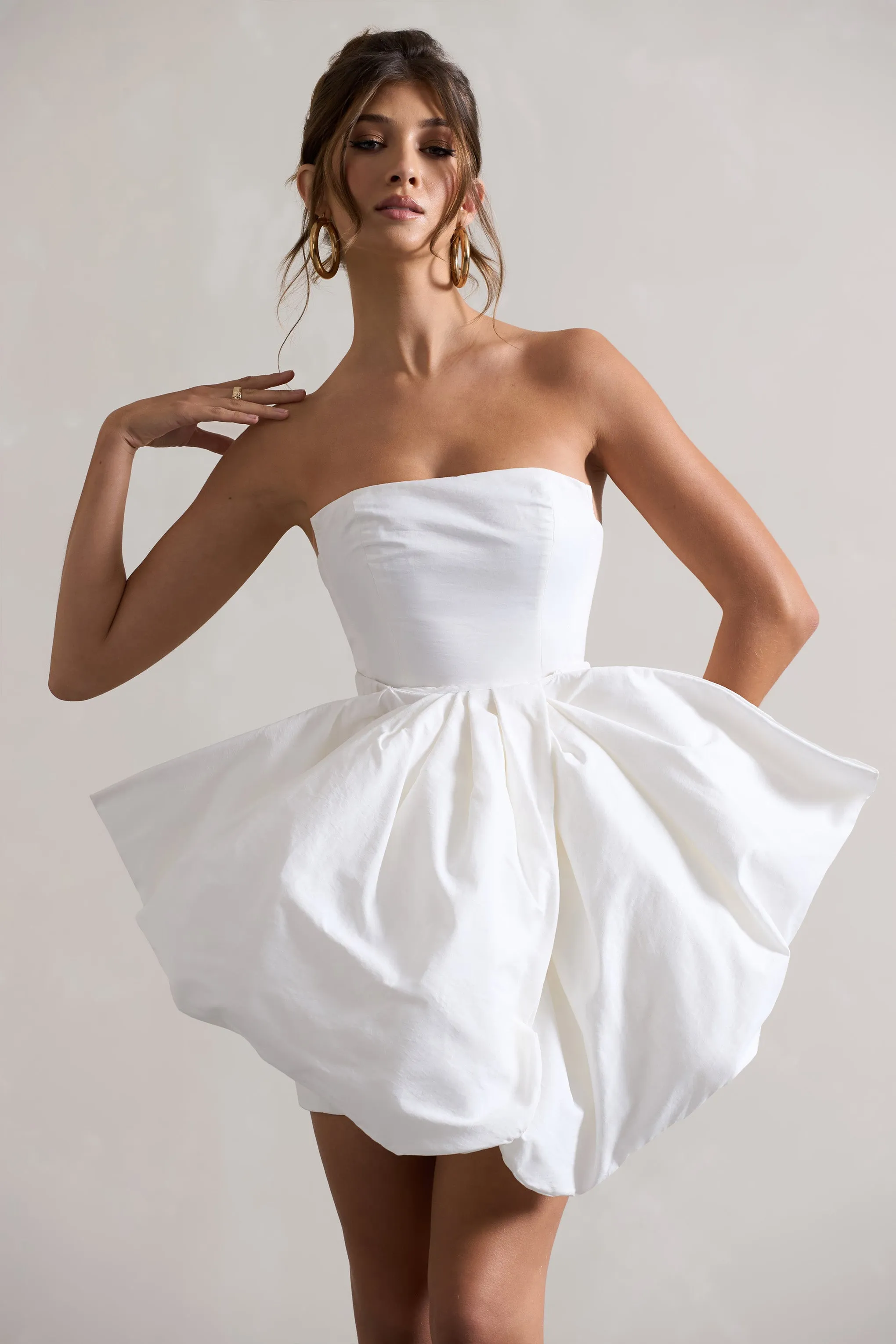 Bladen | Cream Bandeau Mini Dress With Detachable Bow Skirt Club L London