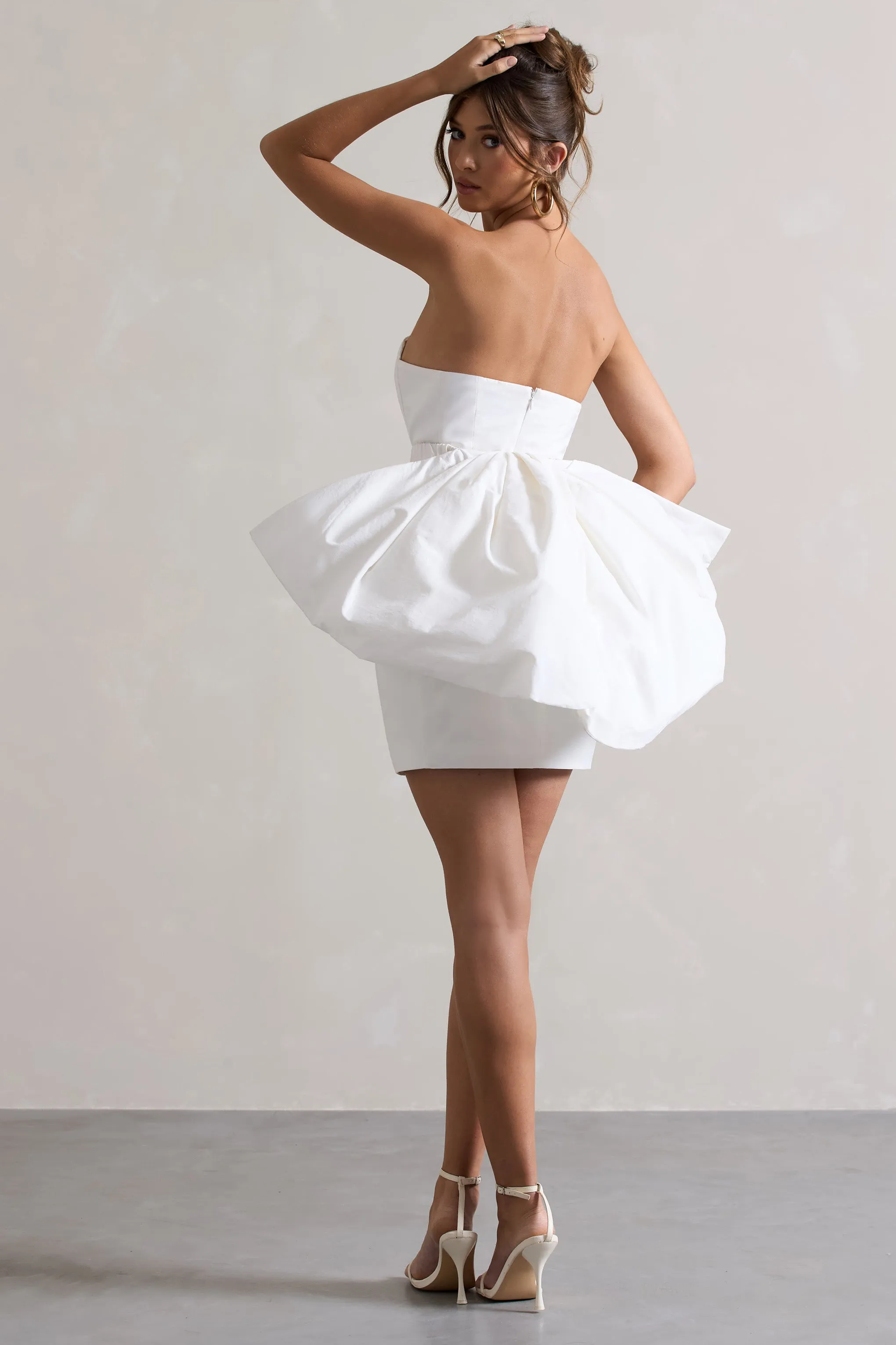 Bladen | Cream Bandeau Mini Dress With Detachable Bow Skirt Club L London