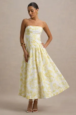 Bluebell | Lemon Print Poplin Bandeau Drop-Waist Midi Dress Club L London
