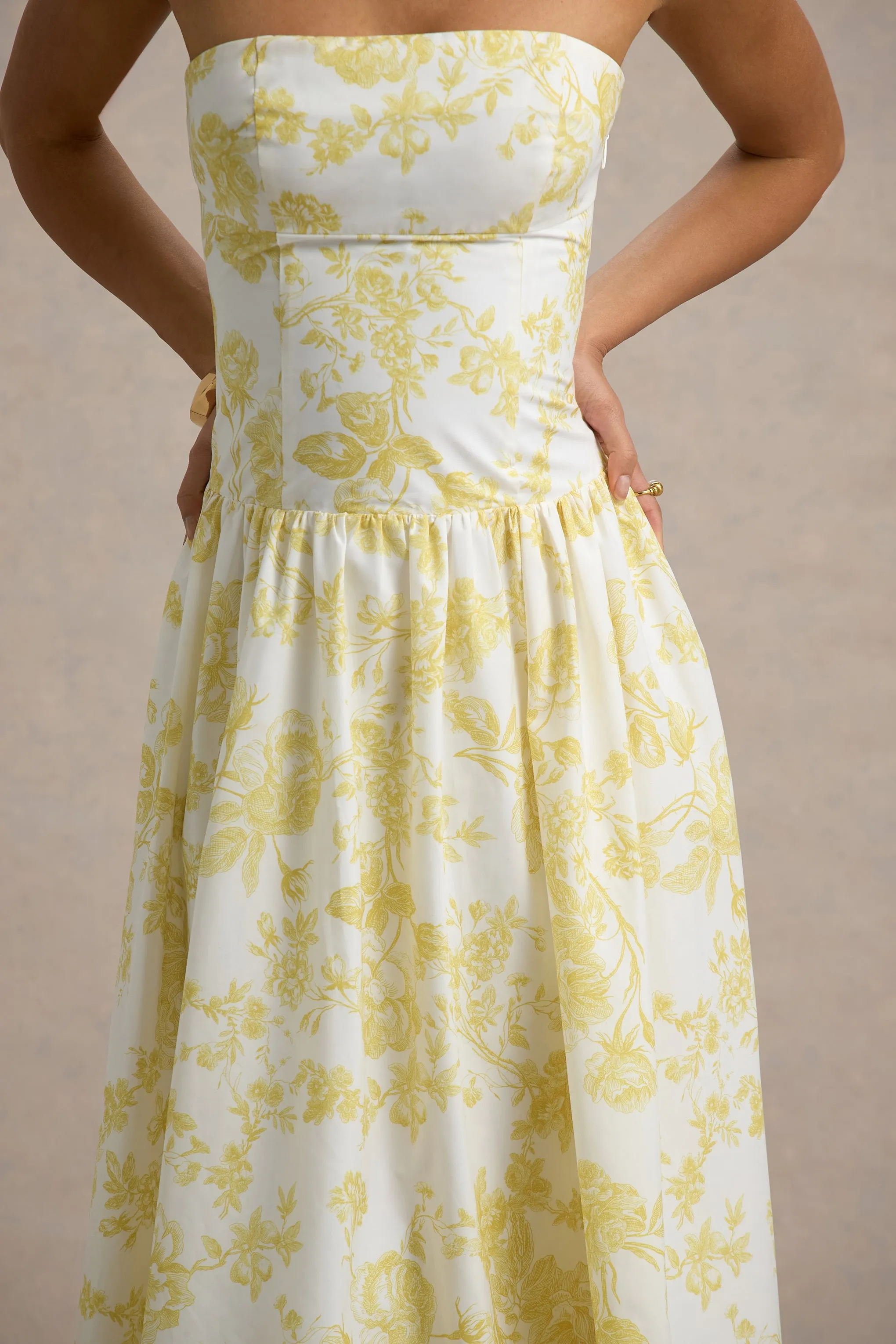 Bluebell | Lemon Print Poplin Bandeau Drop-Waist Midi Dress Club L London