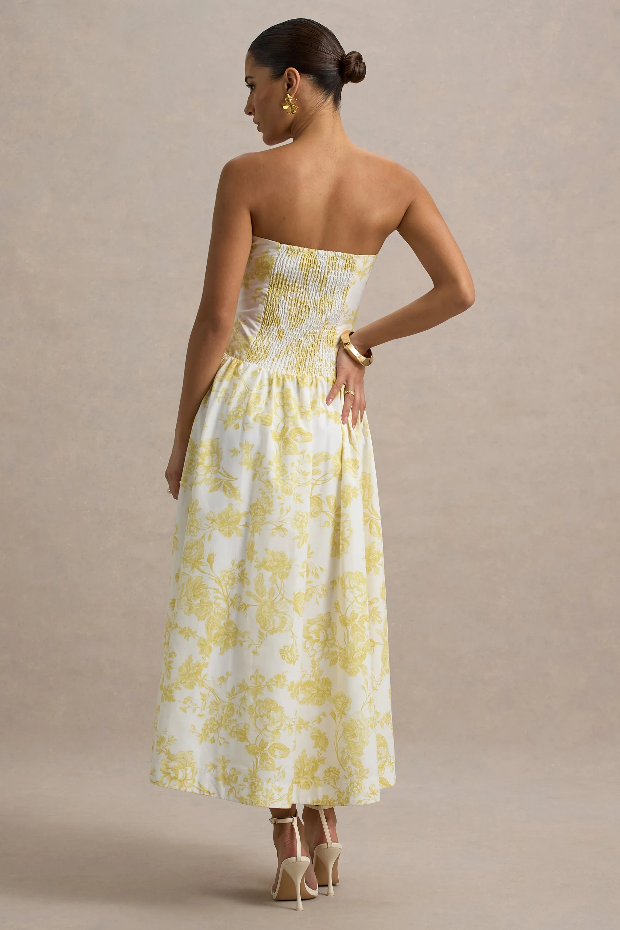 Bluebell | Lemon Print Poplin Bandeau Drop-Waist Midi Dress Club L London
