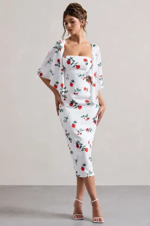 Bonita | Rose Print Cape-Sleeve Midi Dress Club L London