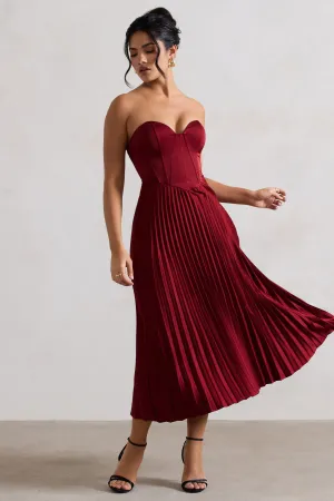 Bordeaux | Berry Satin Corset Style Midi Dress Club L London