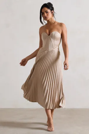 Bordeaux | Champagne Satin Corset Style Midi Dress Club L London