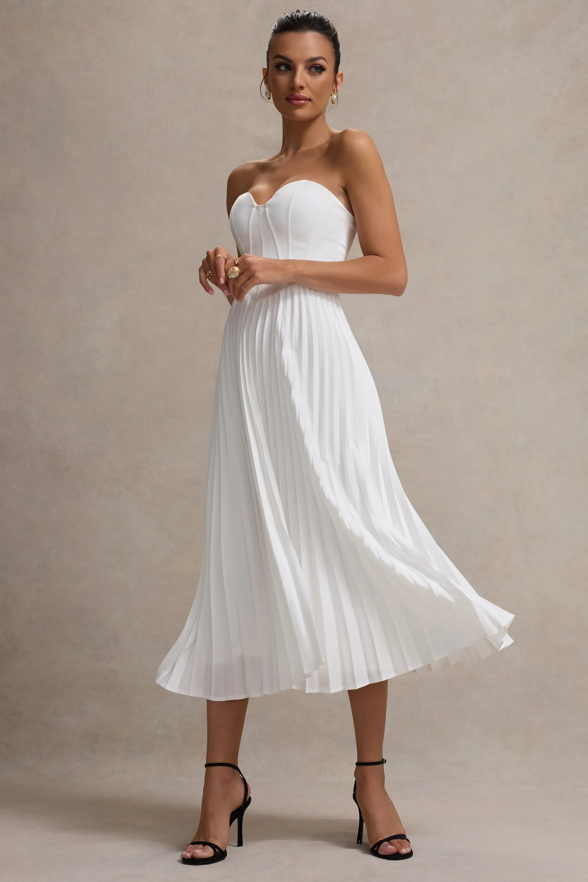 Bordeaux | Cream Satin Corset Style Midi Dress Club L London