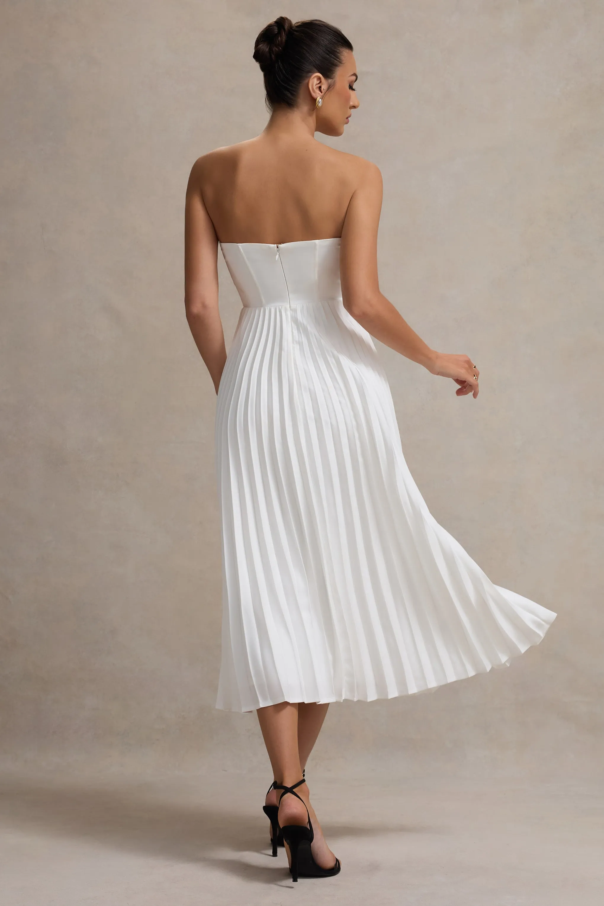 Bordeaux | Cream Satin Corset Style Midi Dress Club L London