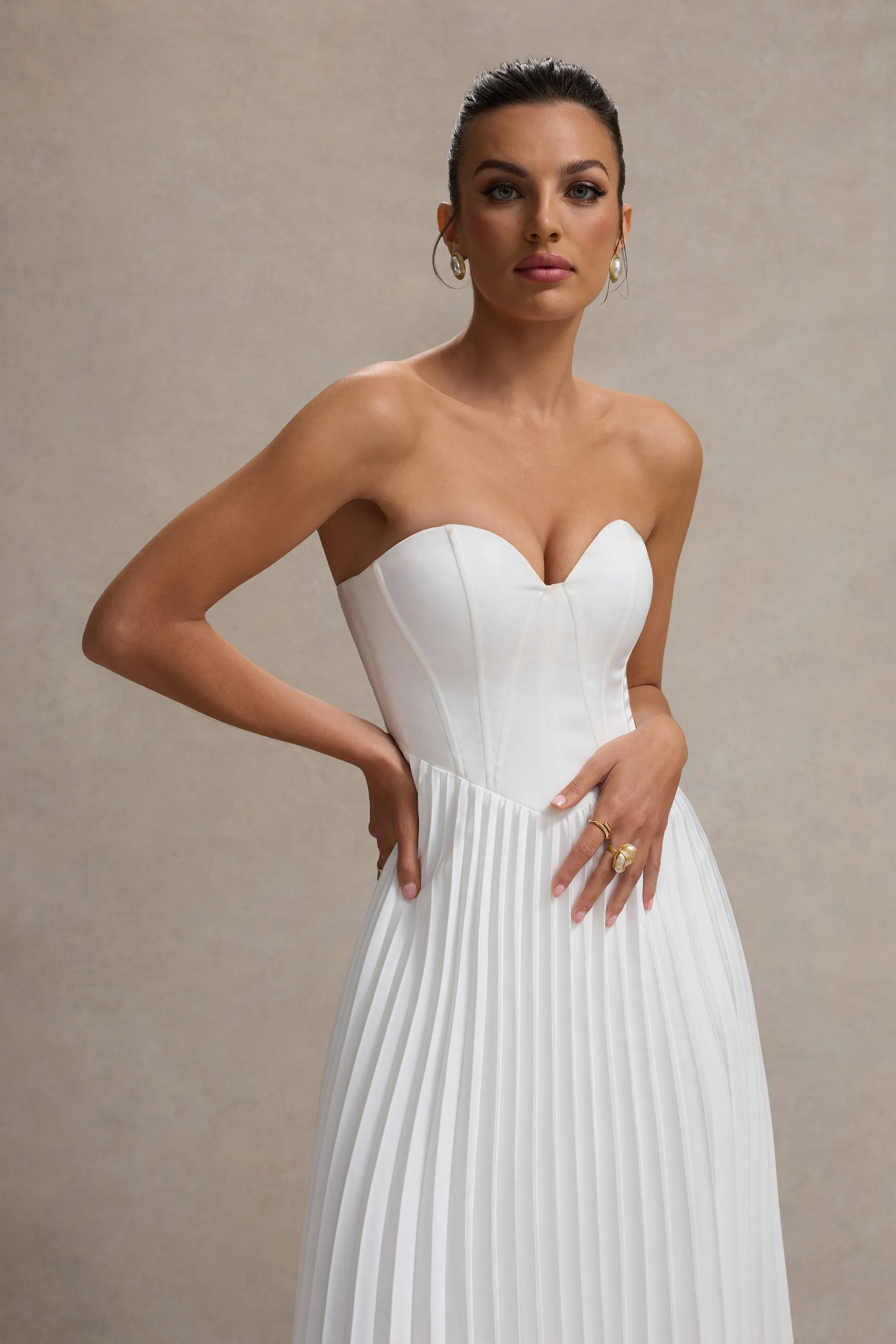 Bordeaux | Cream Satin Corset Style Midi Dress Club L London