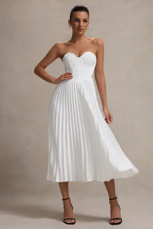 Bordeaux | Cream Satin Corset Style Midi Dress Club L London