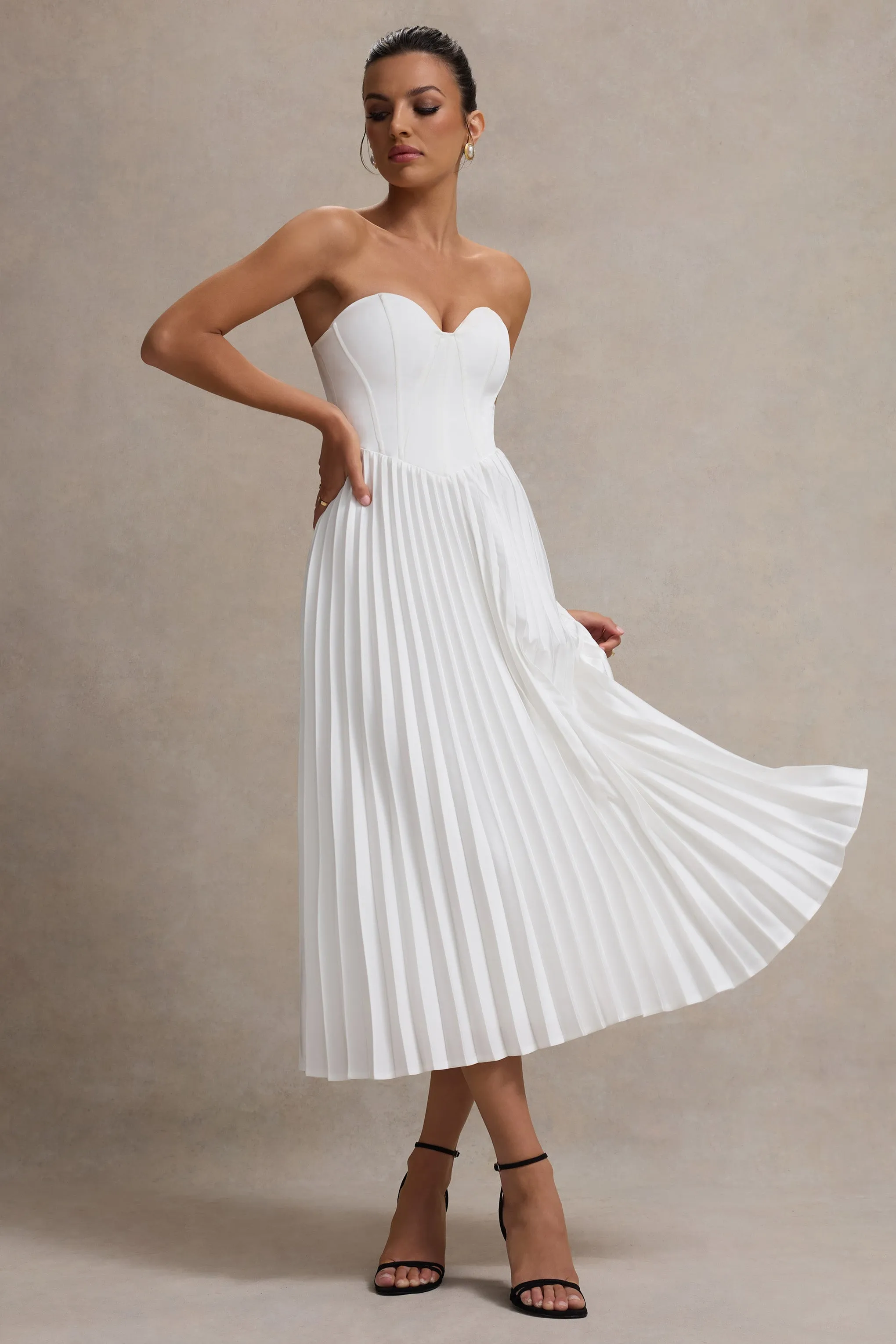 Bordeaux | Cream Satin Corset Style Midi Dress Club L London