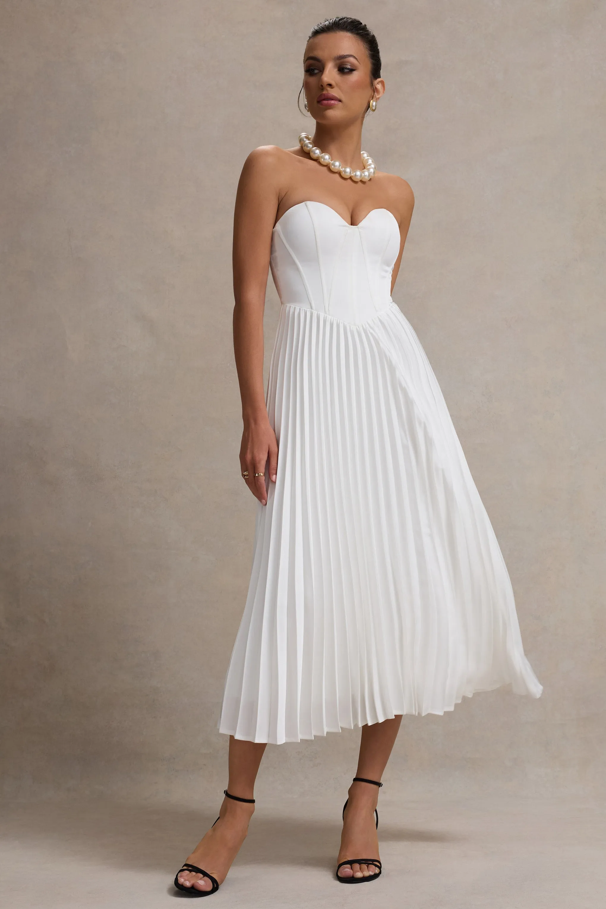 Bordeaux | Cream Satin Corset Style Midi Dress Club L London