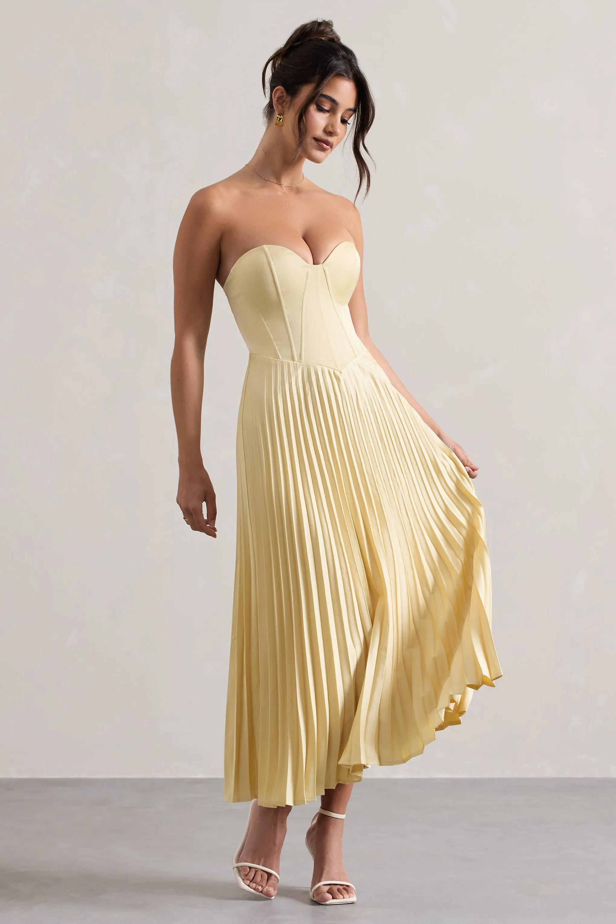 Bordeaux | Lemon Satin Corset Style Midi Dress Club L London