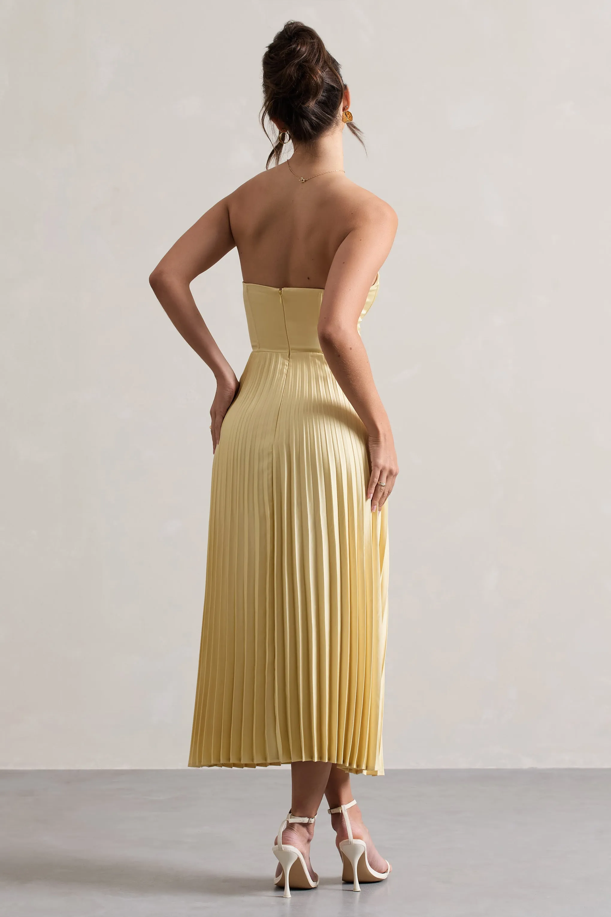 Bordeaux | Lemon Satin Corset Style Midi Dress Club L London