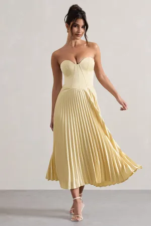 Bordeaux | Lemon Satin Corset Style Midi Dress Club L London