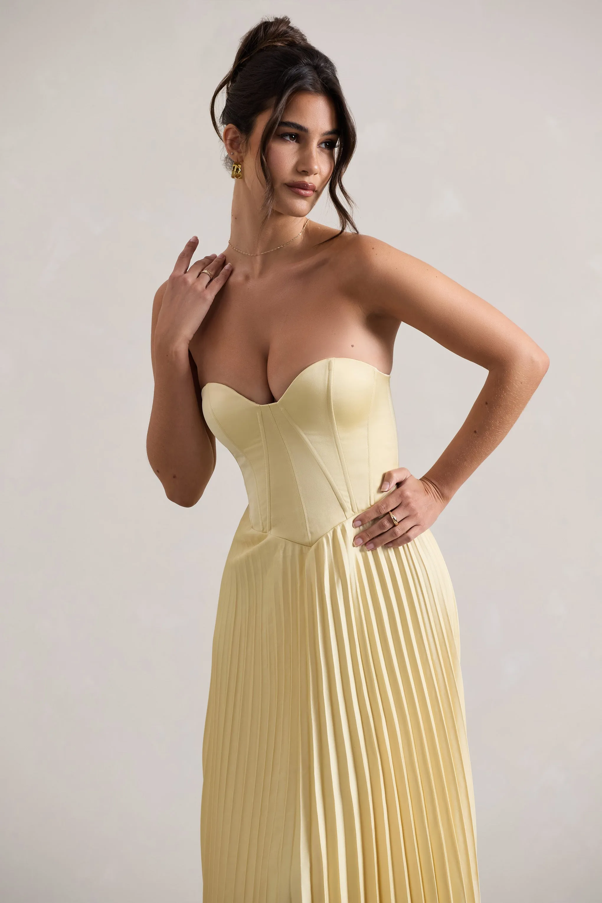 Bordeaux | Lemon Satin Corset Style Midi Dress Club L London