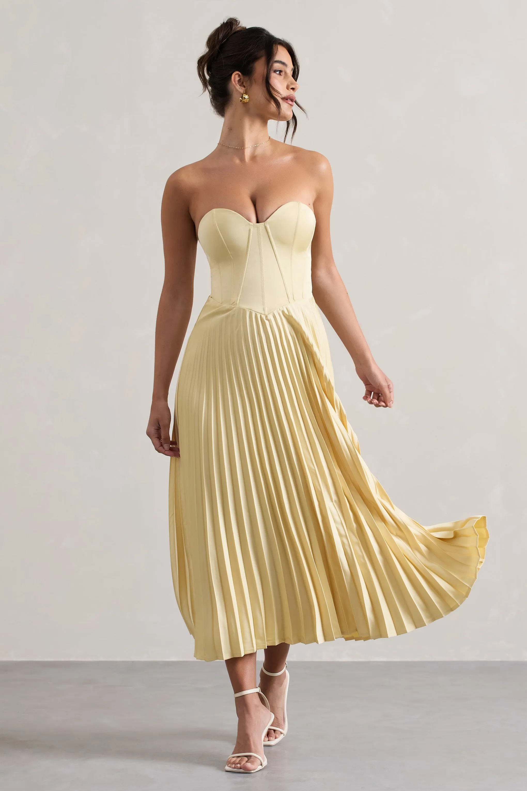 Bordeaux | Lemon Satin Corset Style Midi Dress Club L London