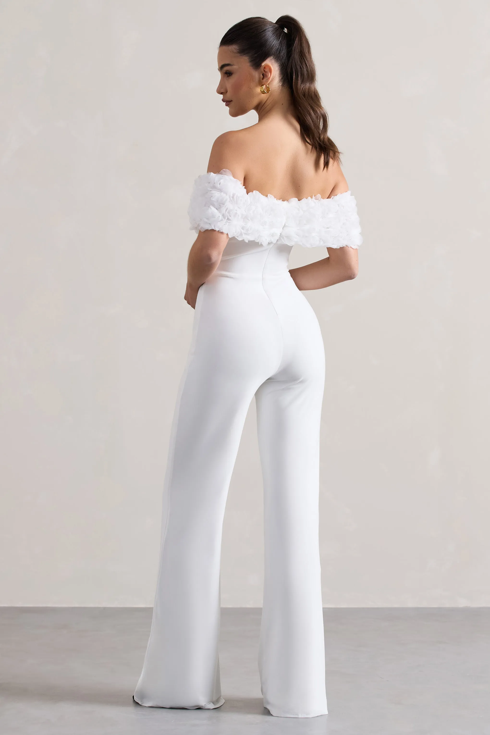 Botanique | White Floral Bardot Jumpsuit Club L London