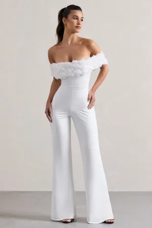 Botanique | White Floral Bardot Jumpsuit Club L London