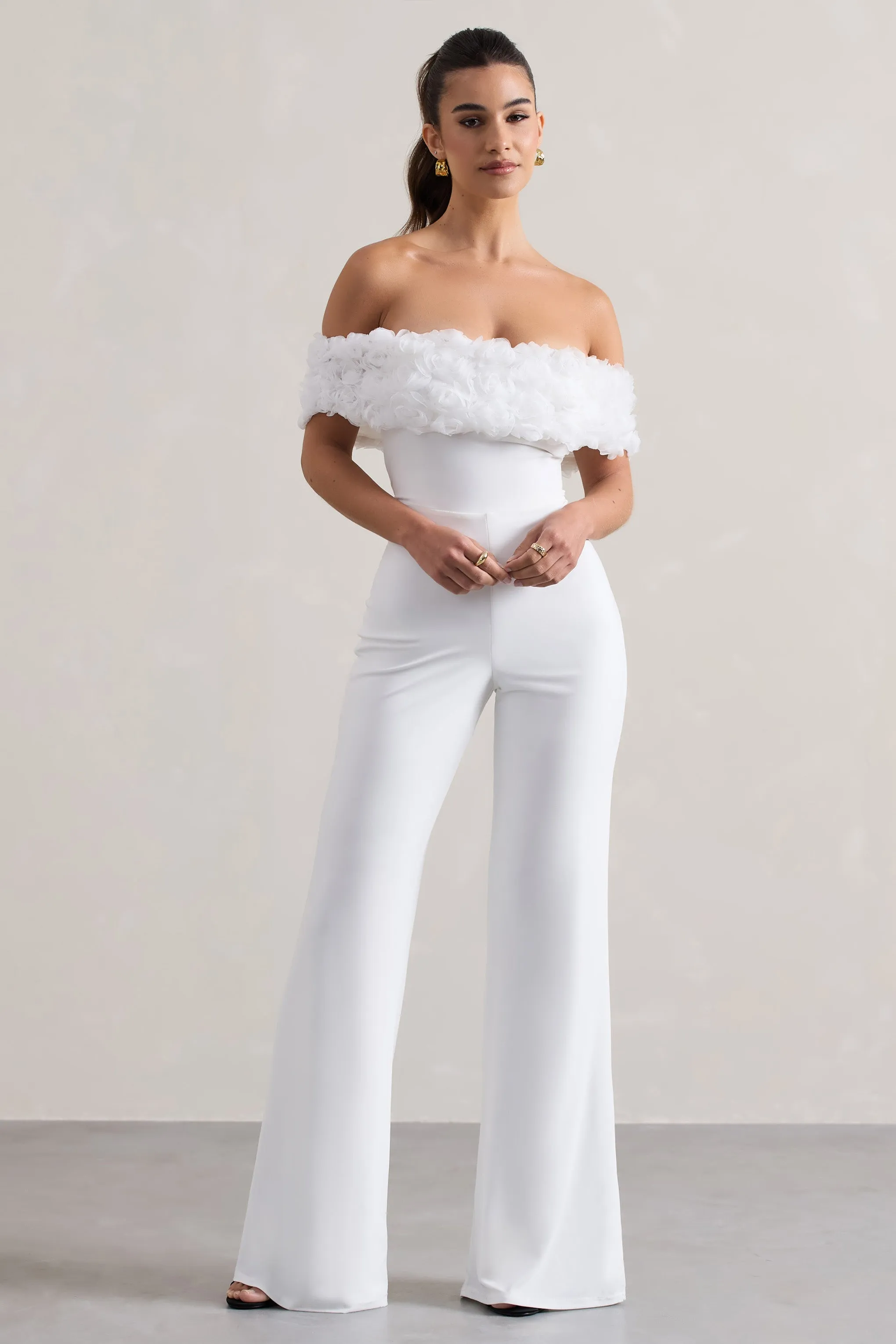 Botanique | White Floral Bardot Jumpsuit Club L London