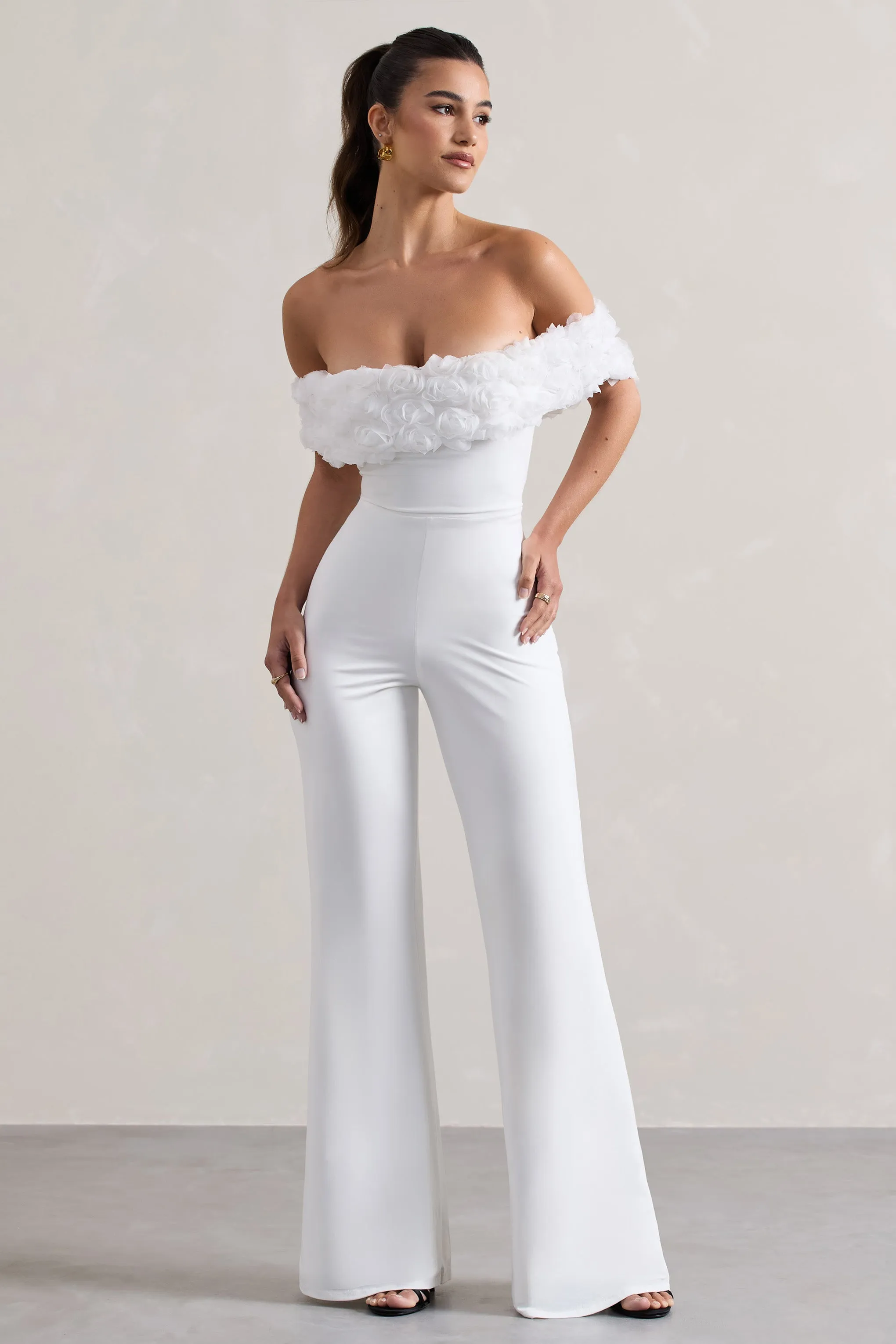 Botanique | White Floral Bardot Jumpsuit Club L London