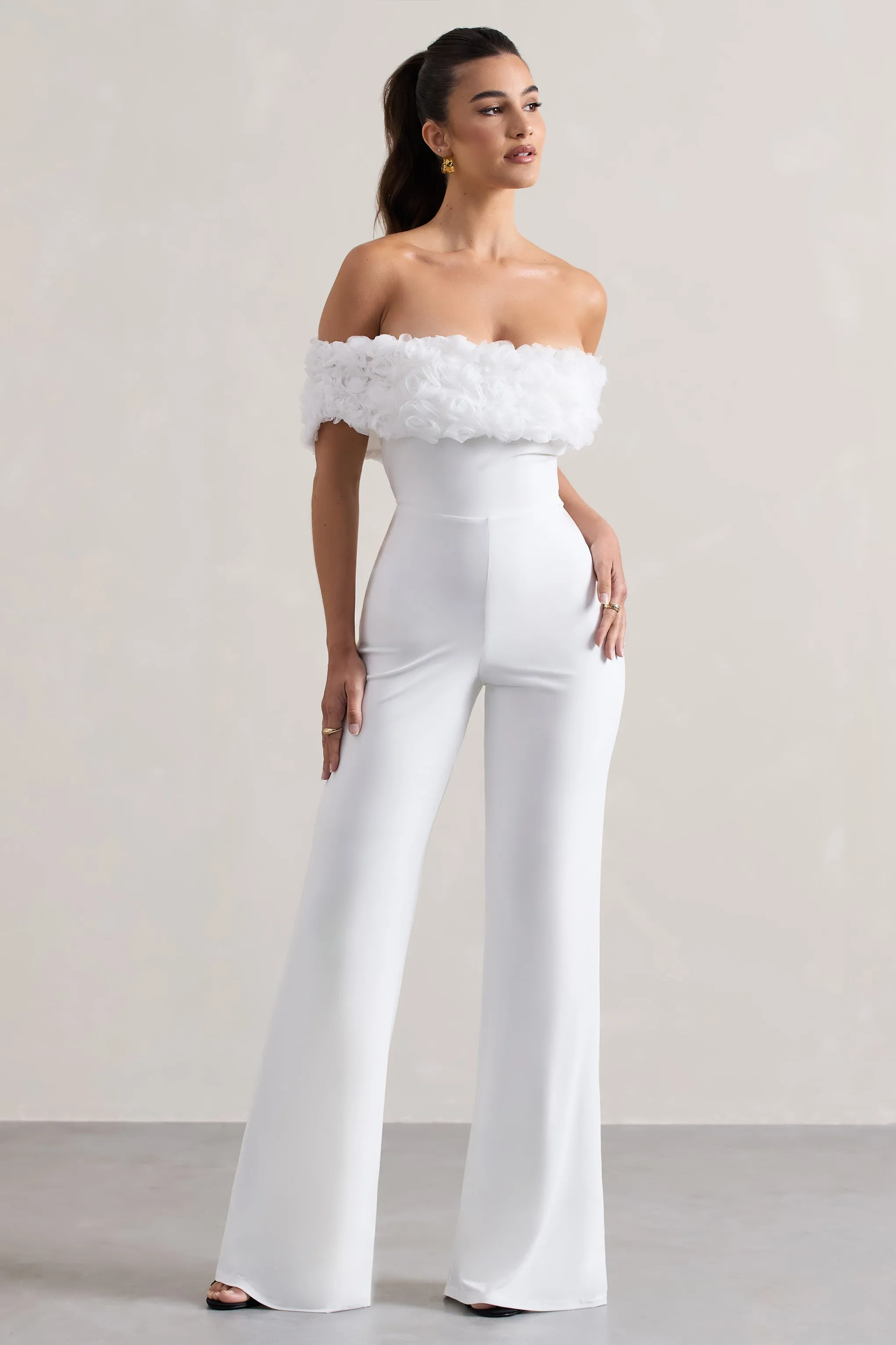 Botanique | White Floral Bardot Jumpsuit Club L London