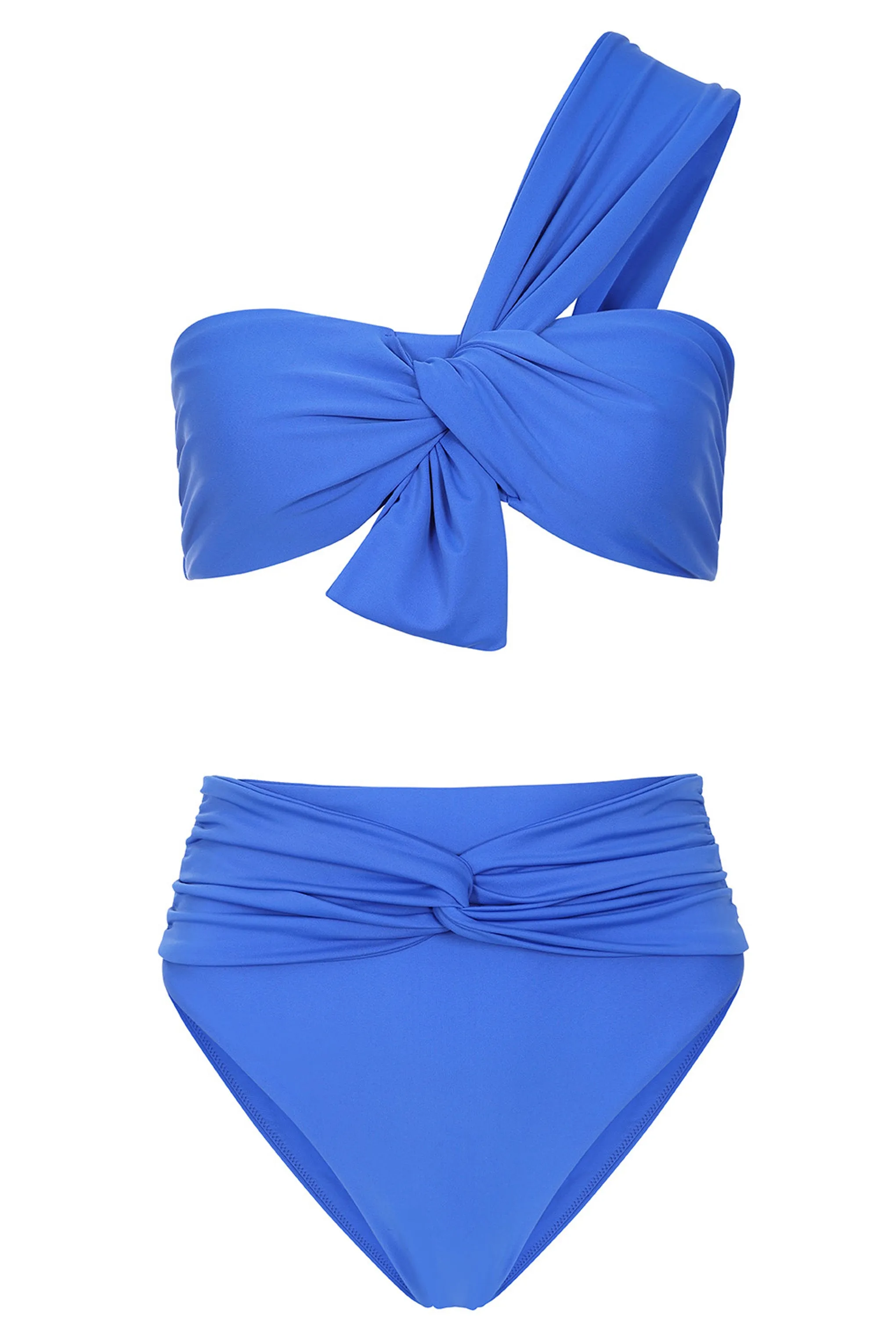 Bowline | Blue One Shoulder Knotted Bikini Top Club L London