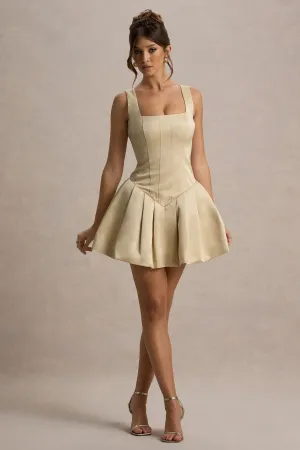 Bramble | Ivory Satin Square-Neck Puffball Mini Dress Club L London